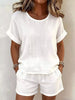 Full Size Solid Color Short Sleeve Top and Shorts Set Plus Size test
