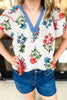 Floral Print Contrast Tassel Tie Short Sleeve Blouse test