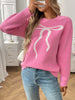 Bow Graphic Ribbed Hem Round Neck Sweater test