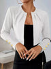 Pleated Open-Front Cropped Blazer with Gold Button Accents test
