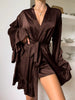 Satin Ruffle-Trim Lounge Nightgown Robe test