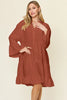 Double Take Full Size Texture Button Up Ruffle Hem Dress test