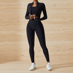 Women's High-Waist 3-Piece Athletic Set – Long Sleeve Jacket, Sports Bra & Leggings