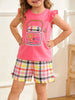 Children's Cartoon Graphic Ruffle Trim Tee & Plaid Shorts Set test