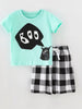 Children's BOO Monster Graphic T-shirt and Plaid Shorts Set test