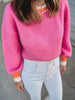 Contrast Crew Neck Pearled Decor Drop Shoulder Knit Sweater test