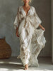 Full Size Feather Print V-Neck Flowy Maxi Dress Plus Size test