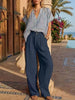 Full Size Striped Button Up Shirt and Pants Set Plus Size test