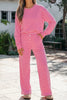 Stripe Drop Shoulder Round Neck Top and Buttoned Straight Pants Two Piece Set