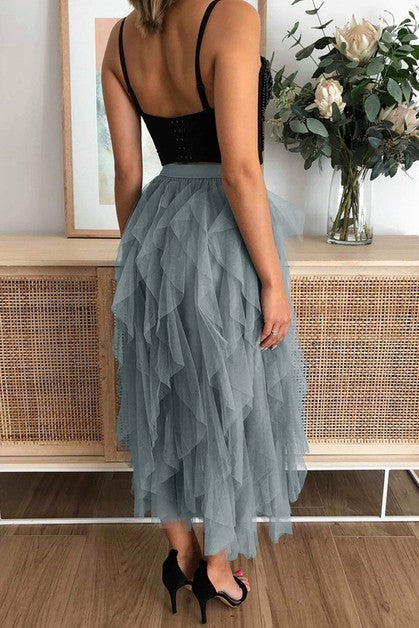 A Line Long Tulle Tiered Skirts