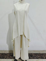 Women's Mock Turtleneck Sleeveless Asymmetric Cascade Drape Longline Top & Wide-Leg Cropped Trouser Set