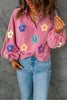 Sequin Flower Half Snap Lantern Sleeve Sweatshirt test
