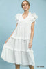 Umgee Textured Ruffle Sleeve Tiered Midi Dress test