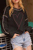 Valentine’s Day Rhinestone Heart Round Neck Long Sleeve Sweatshirt test