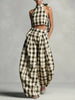 Plaid Halter Neck Crop Top and Wide-Leg Pants Two-Piece Set test