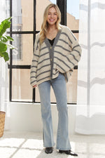 ADORA Horizontally Striped Button Up Cardigan - Shopimist