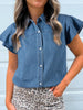 Ruffled Short Sleeve Denim Shirt test