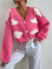 Contrast Cloud Pattern Cropped Button-Up Cardigan test