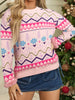 Multicolour Ethnic Christmas Pattern Knit Feather Cuffed Sweater test