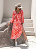 Tied Cutout Printed Long Sleeve Midi Dress test