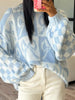 Checkerboard Bow Pattern Dropped Shoulder Sweater test