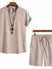 Men's Plus Size Mandarin Collar Short Sleeve Shirt and Shorts Set test