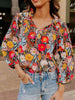 Floral 3/4 Puff Sleeve Tied Neck Blouse test