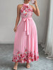 Halter Neck Floral Print Pleated Maxi Dress test