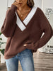 Contrast Trim V-Neck Ribbed Sweater test