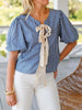 Tie Front Puff Sleeve Striped Blouse test