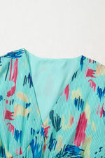 Abstract Print Short Puff Sleeve Tiered Maxi Dress - Shopimist