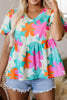 Floral Print Bubble Sleeve V Neck Peplum Blouse test