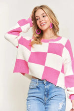 ADORA Plus Size Comfy Checkered Colorblock Sweater Top - Shopimist