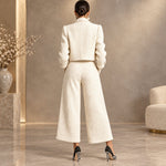 Women's Textured Cropped Jacket & Wide-Leg Pants Set