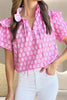 Ruffled Printed Tie Neck Short Sleeve Blouse test