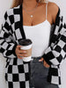 Checkerboard Pattern Open Front Knit Cardigan test