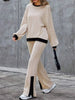 Contrast Round Neck Long Sleeve Top and Bootcut Pants Set test