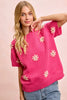 BiBi Flower Embroidered Short Sleeves Knit Top test