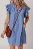 Stripe Frilly Split Neck Shirred Ruffle Sleeve Short Shift Dress test
