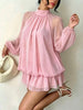 Mock Neck Sheer Chiffon Mini Dress test