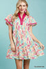 Umgee Leaf Print Flutter Sleeve Tiered Mini Dress