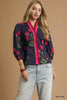 Umgee Floral Print Ruffle Trim Puff Sleeve Blouse