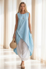 Women's Sleeveless Asymmetric Tunic & Harem Pants Two-Piece Set