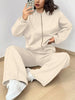 Casual Solid Color Zipper Jacket and Wide Leg Pants Set