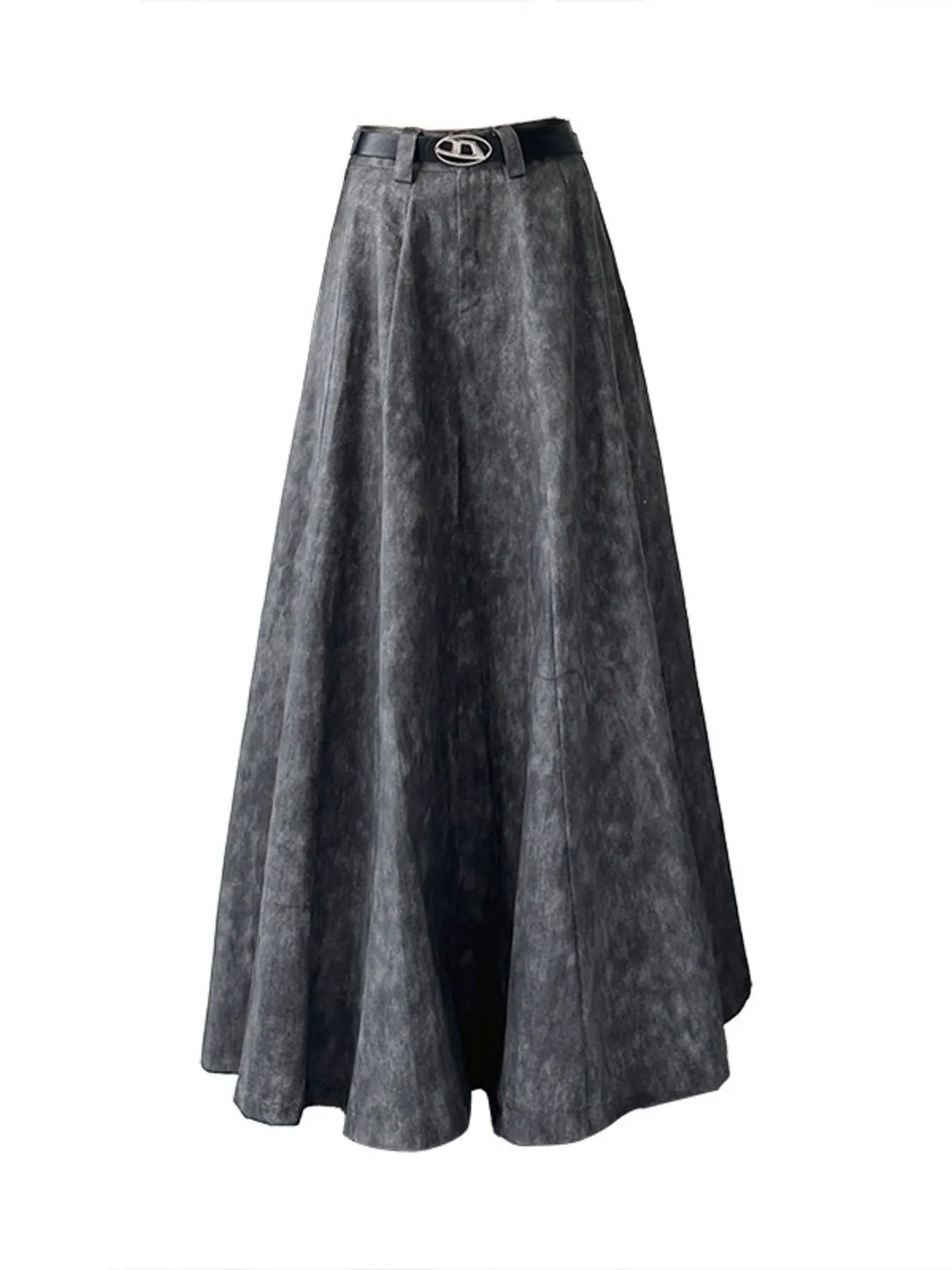 Women's high-waisted black denim maxi skirt with belt, trendy fashion from Shopimist