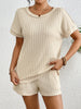 Texture Round Neck Top and Shorts Lounge Set