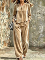 Women's Velvet Center-Pleat Relaxed Top & Wide-Leg Pants Set