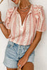 Frilled Short Puff Sleeve Mixed Print Blouse test