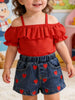 Children's Ruffled Top & Heart Embroidered Denim Shorts Set test