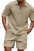 Men's Full Size Zip Collar Short Sleeve Top and Shorts Set Plus Size test